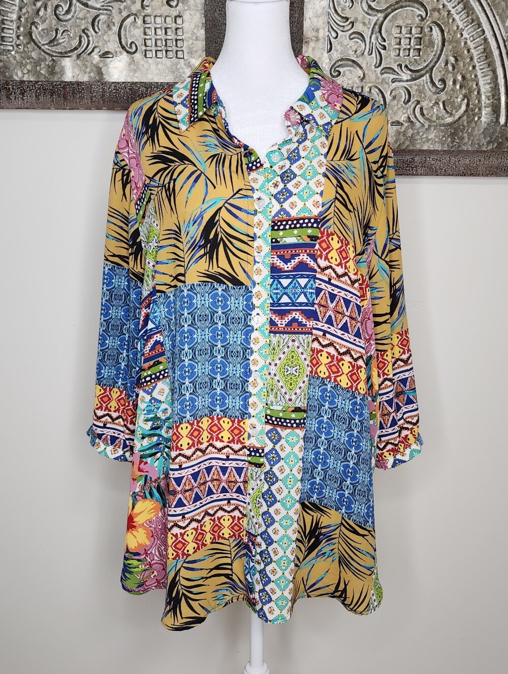 Cynthia Rowley Tropical Button-Up Light & Breezy Casual Beach Vacation Blouse 1X